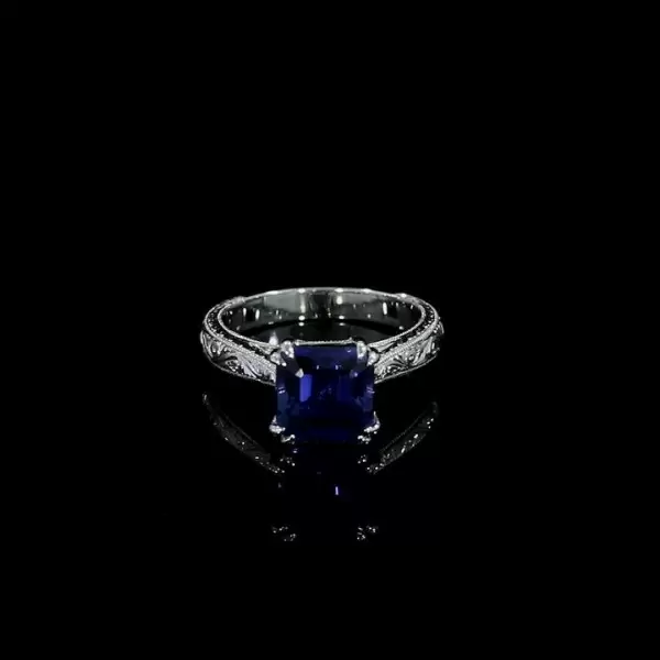 1.5ct Cushion Cut Blue Sapphire Vintage Engagement Ring