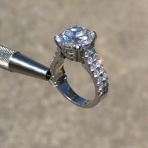 Handmade Stunning 5CT Round Brilliant Paved Set Dimaond Engagement Ring