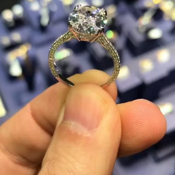 Handmade 2ct Oval Cut Pave Set Diamond Ring