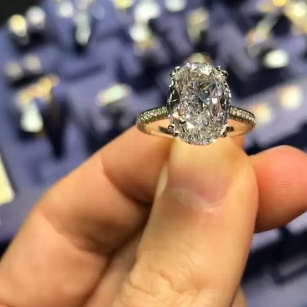 Handmade 2ct Oval Cut Pave Set Diamond Ring