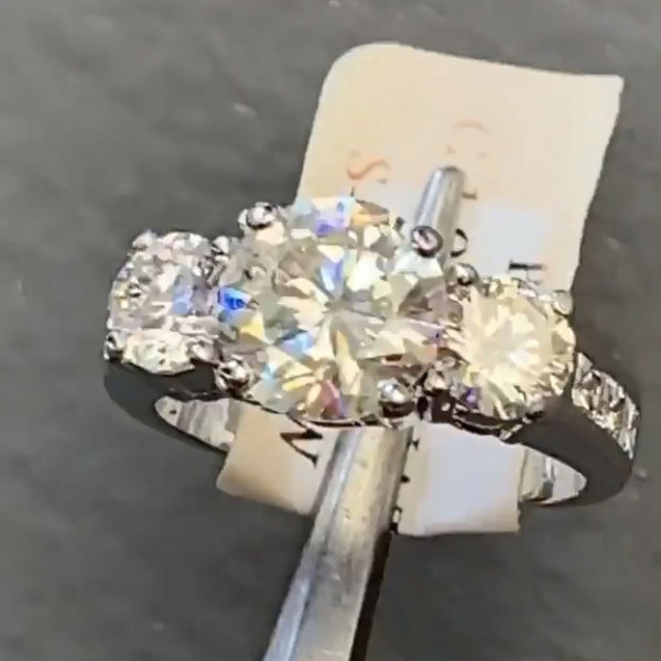 Handmade 2CT Three-stone Engagement Ring