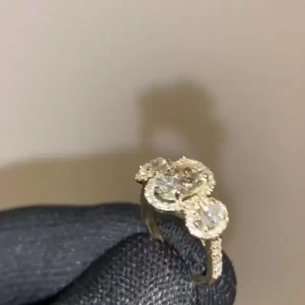 Handmade 2.35CT Three-Stone Halo Oval Cut Engagement Ring