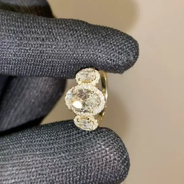 Handmade 2.35CT Three-Stone Halo Oval Cut Engagement Ring
