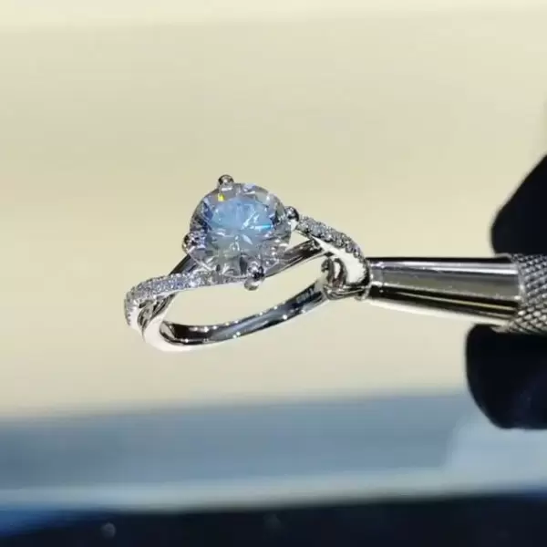 Handmade 1.5ct Bypass Round Brilliant Sterling Silver Engagement Ring
