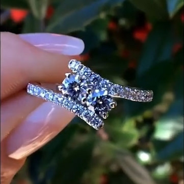 Round Cut White Sapphire Twisted Shank Engagement Ring