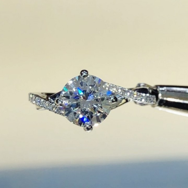 Handmade 1.5ct Bypass Round Brilliant Sterling Silver Engagement Ring