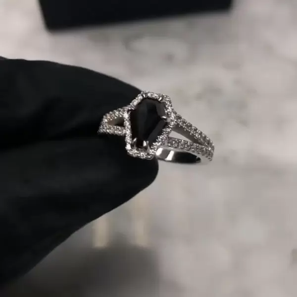Handmade 2ct Split Shank Black Stone Engagement Ring