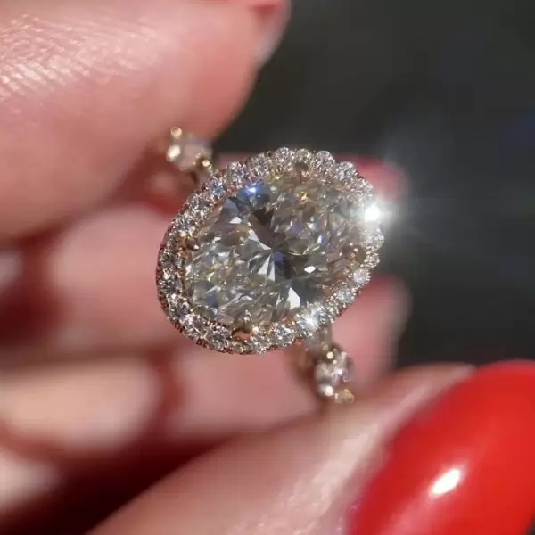 Handmade 1.67 ct Halo Oval Cut Ring with Marquise Band
