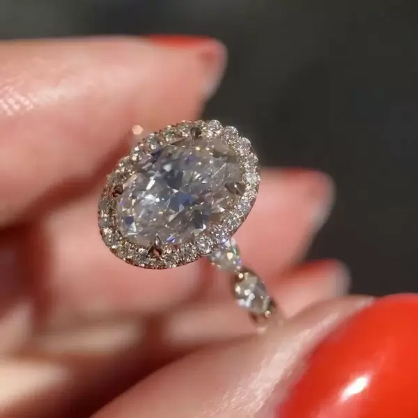 Handmade 1.67 ct Halo Oval Cut Ring with Marquise Band