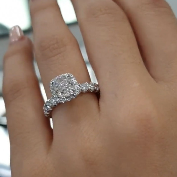 1ct Cushion Cut White Sapphire Halo Engagement Ring