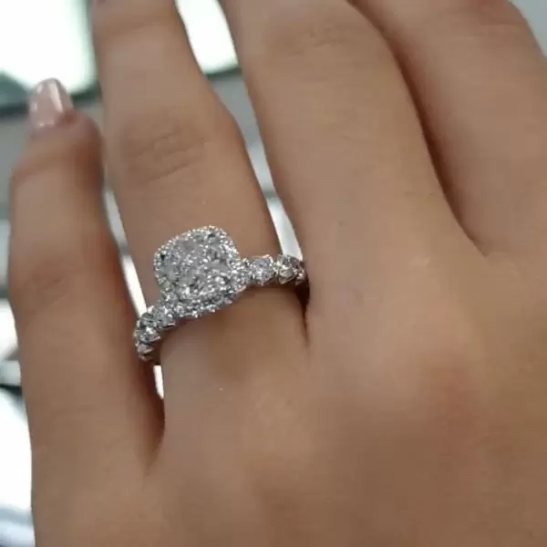 1ct Cushion Cut White Sapphire Halo Engagement Ring