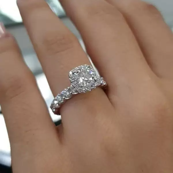 1ct Cushion Cut White Sapphire Halo Engagement Ring