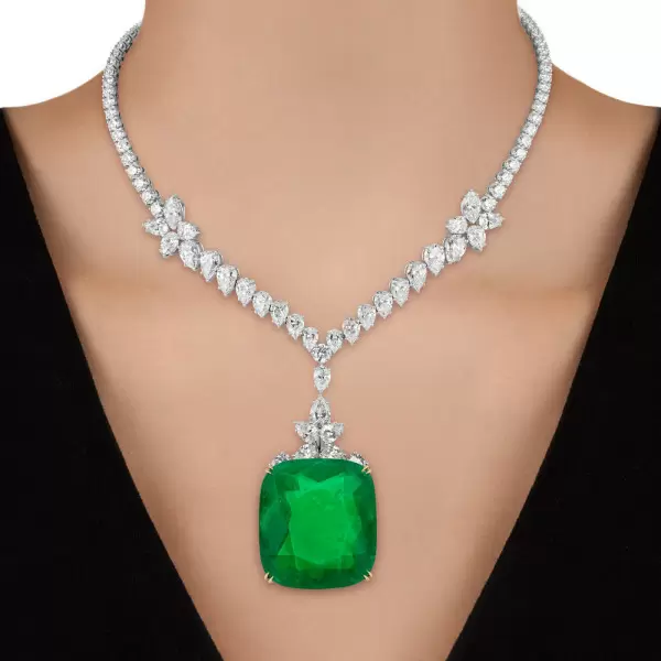 20ct Cushion Cut Emerald Statement Necklace