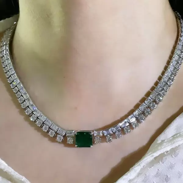 6.8ct Cushion Cut Emerald Two-Row Statement Necklace