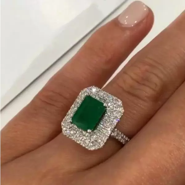 5ct Emerald Cut Emerald Double Halo Engagement Ring