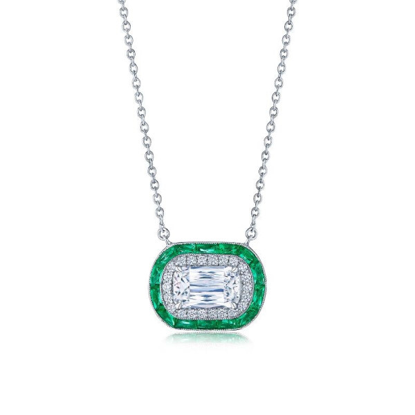 Halo Cushion Cut Emerald Sapphire Pendant Necklace