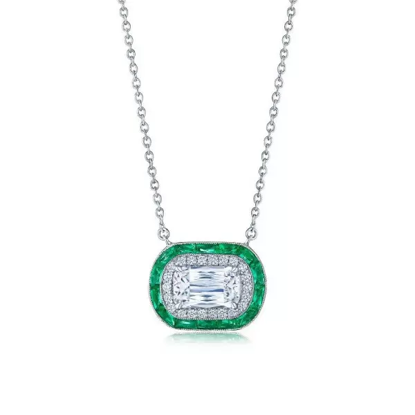 Halo Cushion Cut Emerald Sapphire Pendant Necklace