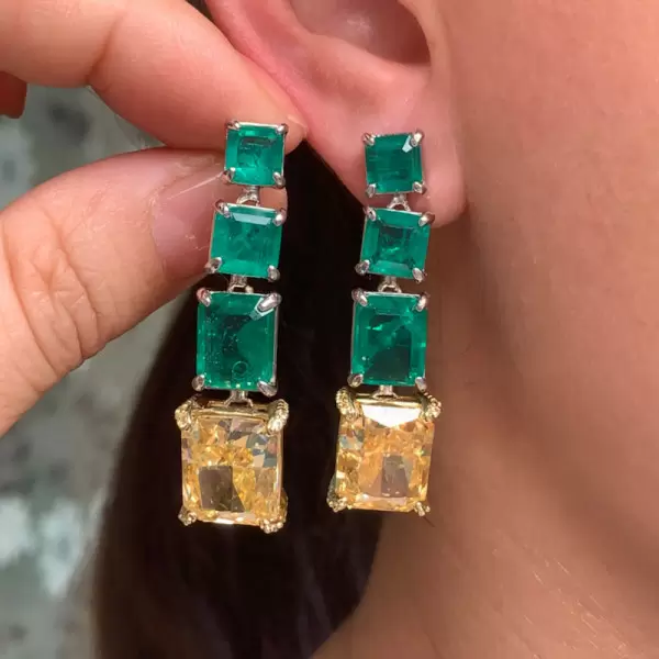 20ctw Emerald and Yellow Sapphire Statement Earrings
