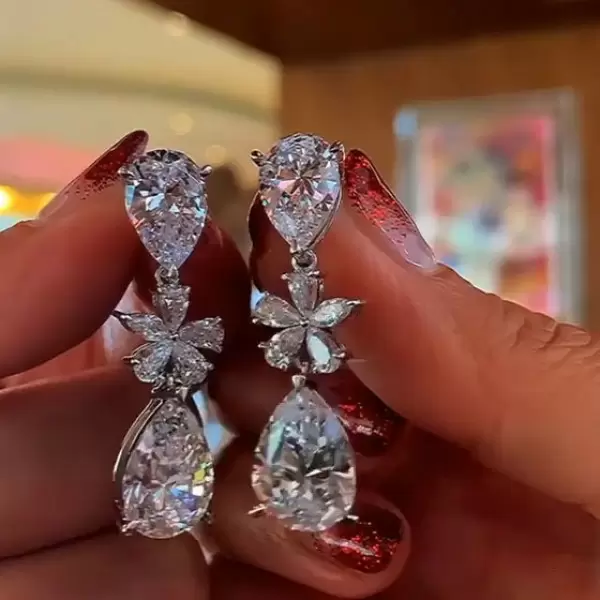 40mm Length 7ctw Pear Cut White Sapphire Drop Earrings