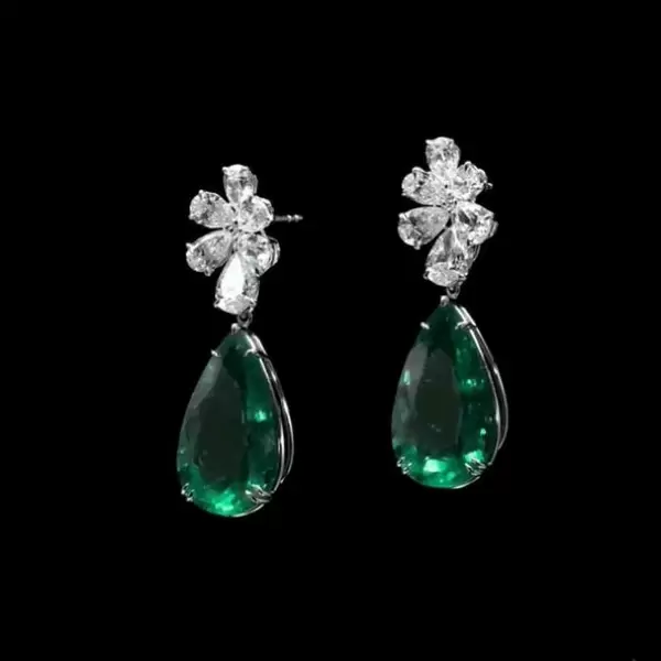 7.25ct Pear Cut Emerald Drop Earrings