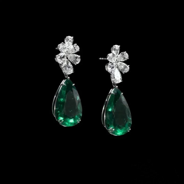 7.25ct Pear Cut Emerald Drop Earrings