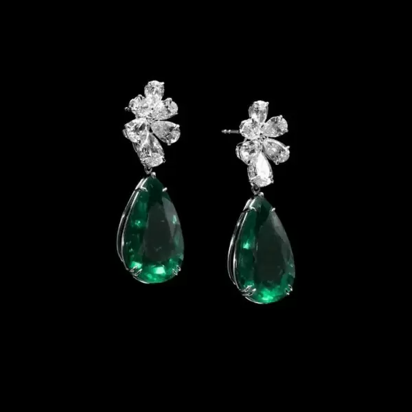 7.25ct Pear Cut Emerald Drop Earrings