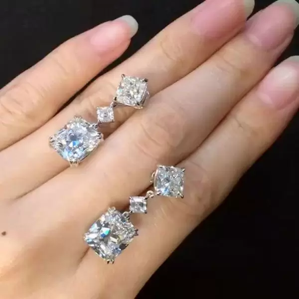 3.15ct Cushion Cut White Sapphire Drop Earrings