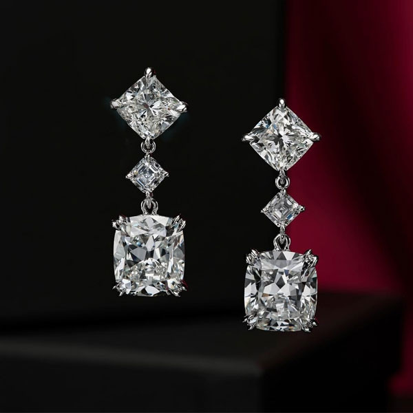 3.15ct Cushion Cut White Sapphire Drop Earrings
