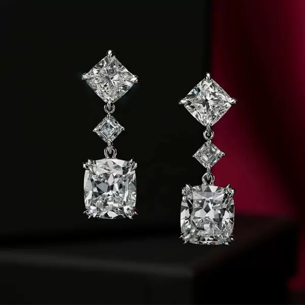 3.15ct Cushion Cut White Sapphire Drop Earrings