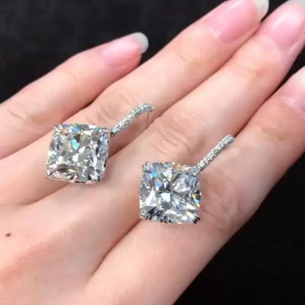 5ct Cushion Cut White Sapphire Drop Earrings