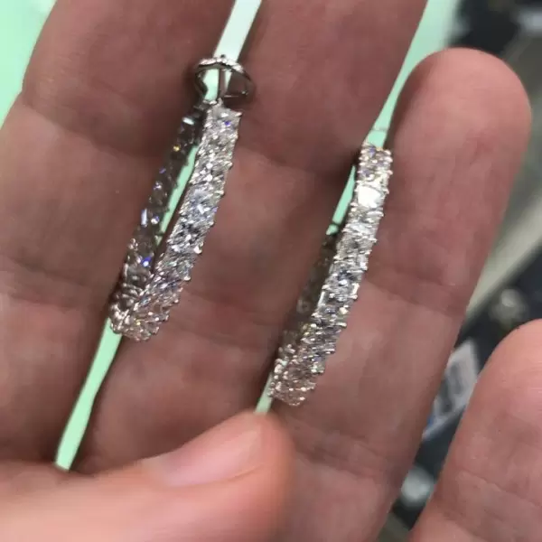 6.5ctw Princess Cut White Sapphire Hoop Earrings