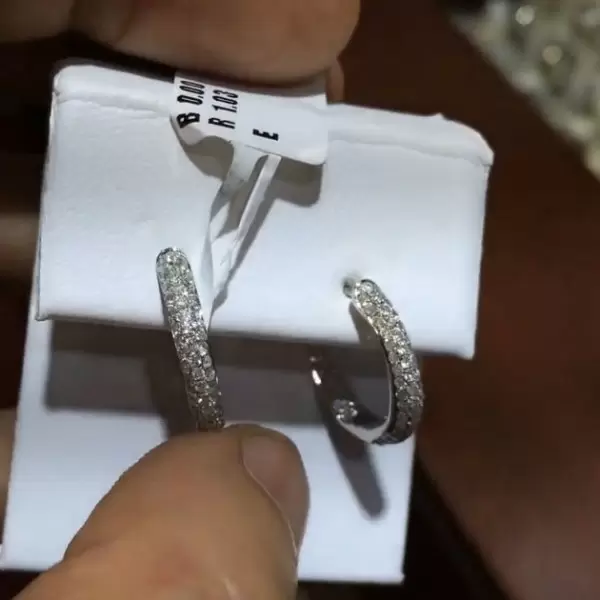 Micro Paved Diamond Hoops Earrings in Sterling Silver
