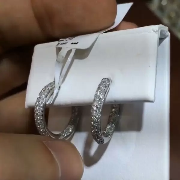 Micro Paved Diamond Hoops Earrings in Sterling Silver
