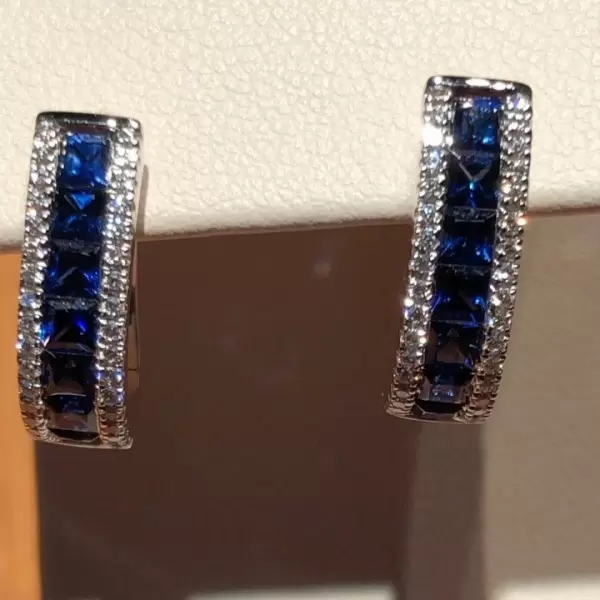 4.5ct Princess Cut Blue Sapphire Hoop Earring