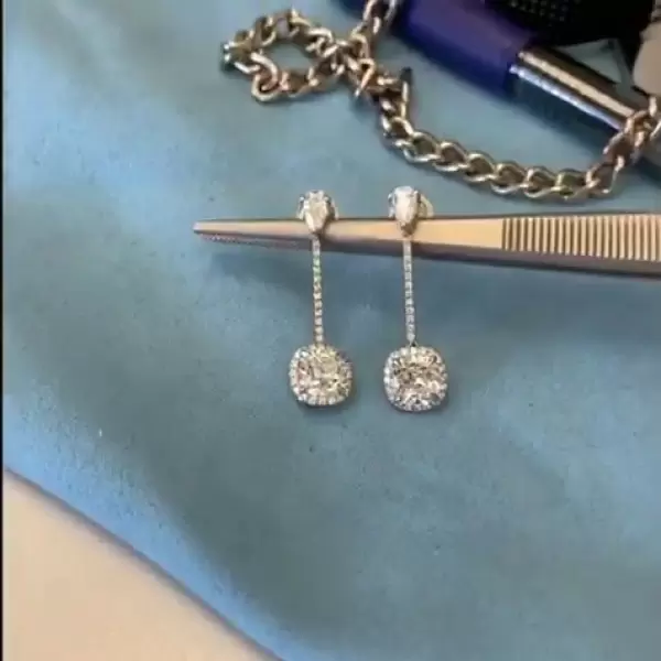 3ct Cushion Cut White Sapphire Drop Earrings