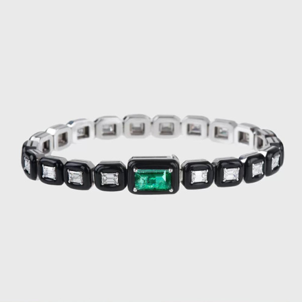 5.3ct Emerald Cut Emerald Enamel Bracelet