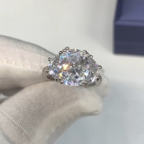 4ct Three-stone Oval Cut White Sapphire Engagement Ring