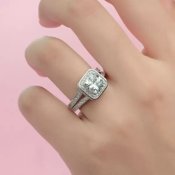 Handmade 3.5 CT Cushion Cut Halo Sterling Silver Ring