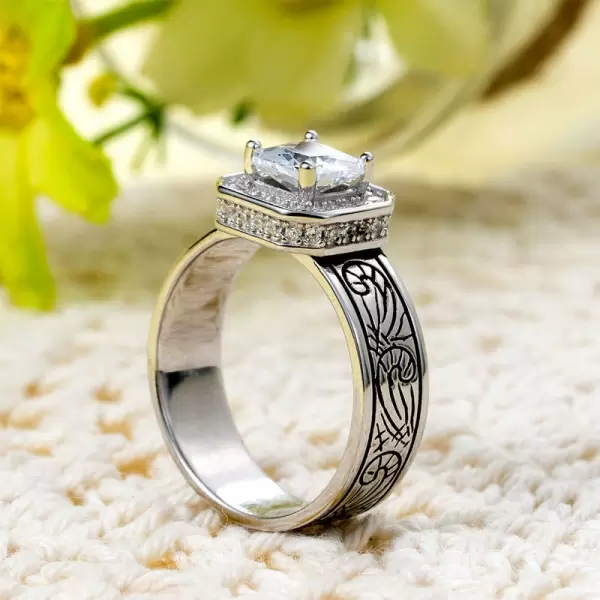 1.5ct Princess Cut White Sapphire Engraved Ring