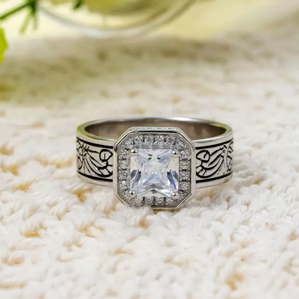 1.5ct Princess Cut White Sapphire Engraved Ring