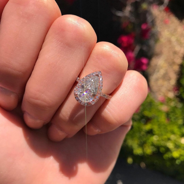 Handmade Rose Gold Pear Cut Halo Sterling Silver Ring