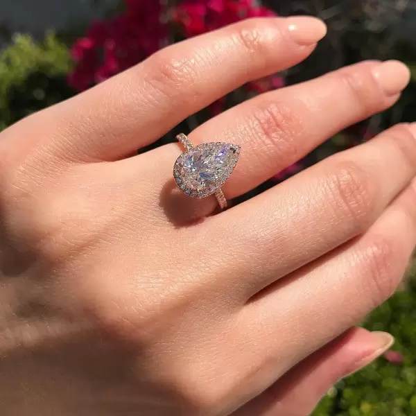 Handmade Rose Gold Pear Cut Halo Sterling Silver Ring