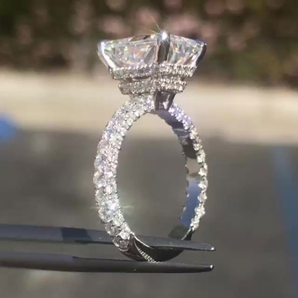 Handmade 5 Ct Radiant Cut Double Under Halo Sterling Silver Ring