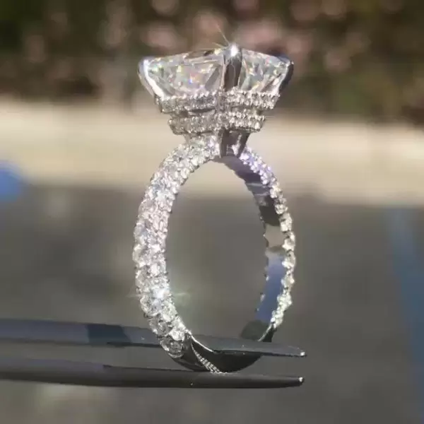 Handmade 5 Ct Radiant Cut Double Under Halo Sterling Silver Ring