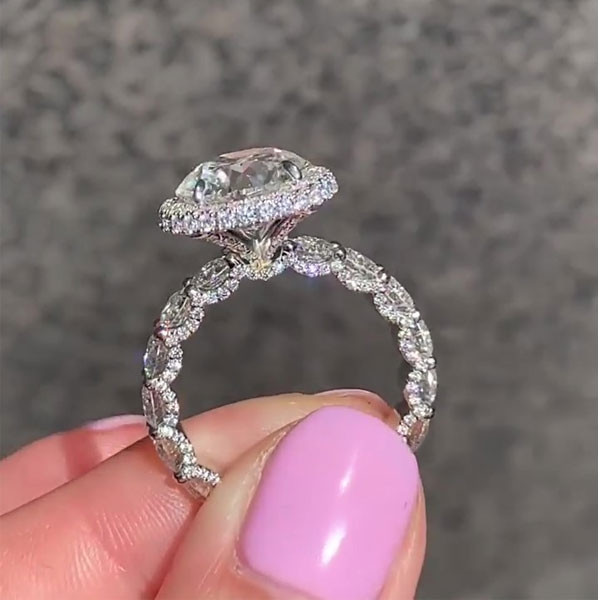 Handmade Round Cut Halo Sterling Silver Ring