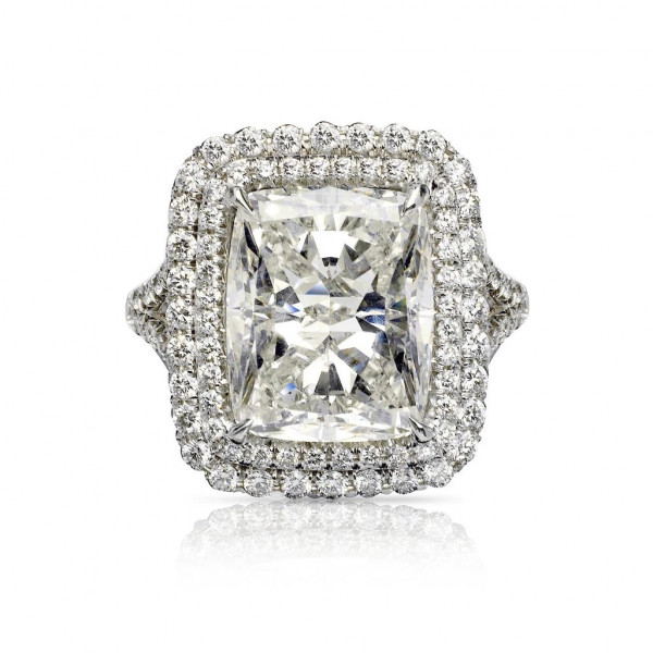 Handmade 5.0 CT Cushion Cut Double Halo Engagement Ring in Sterling Silver