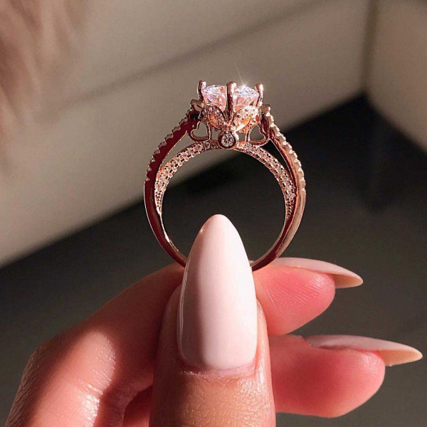 Handmade Rose Gold Round Cut Hidden Hearts Sterling Silver Ring