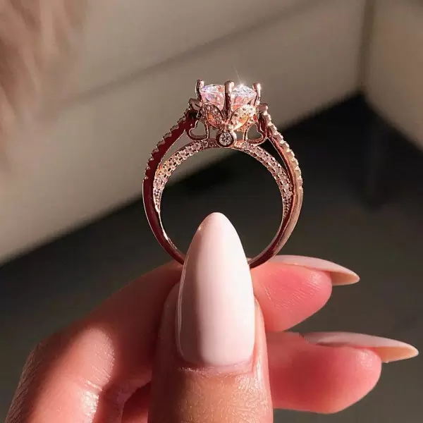 Handmade Rose Gold Round Cut Hidden Hearts Sterling Silver Ring