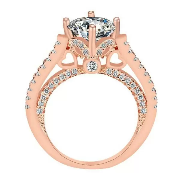 Handmade Rose Gold Round Cut Hidden Hearts Sterling Silver Ring