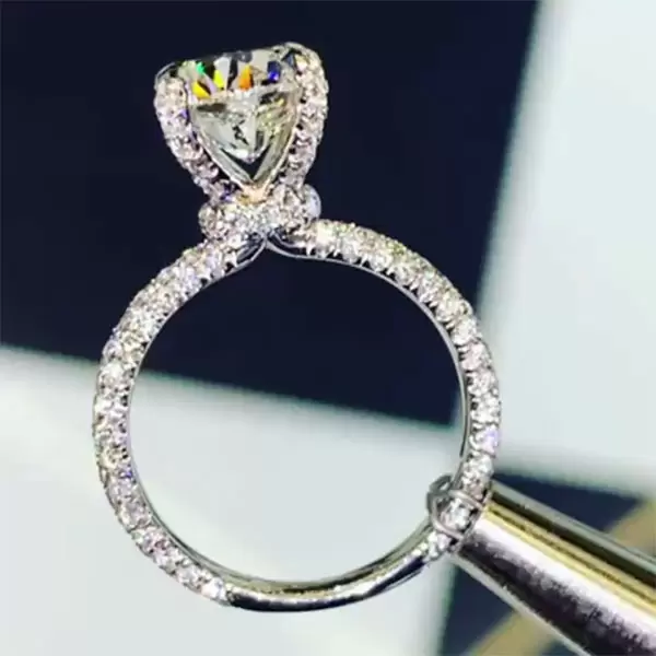 Handmade 1.0 Ct Solitaire Wrap Around Halo Round Cut Engagement Ring Sterling Silver